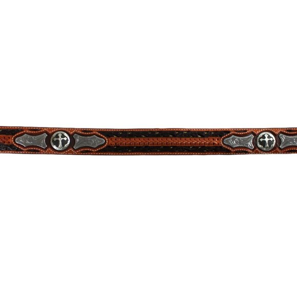 3D Hand Tooled Brown Leather & Silver Tone Western Person of Faith Belt,… - Picture 3 of 8
